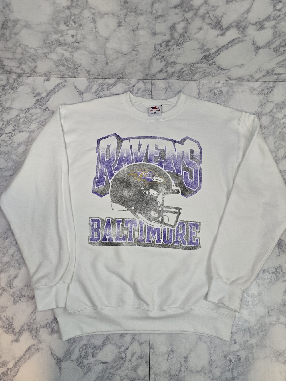 Champion NFL Baltimore Ravens Crewneck Sweatshirt Distressed Graphic Medium